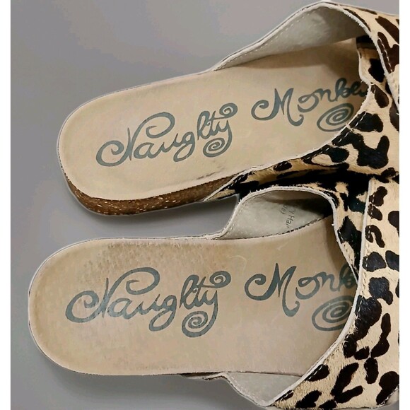 Naughty Monkey Women’s 8.5 Leopard Pony Hair Platform Slip-On Sandals Boho Chic - Picture 12 of 12